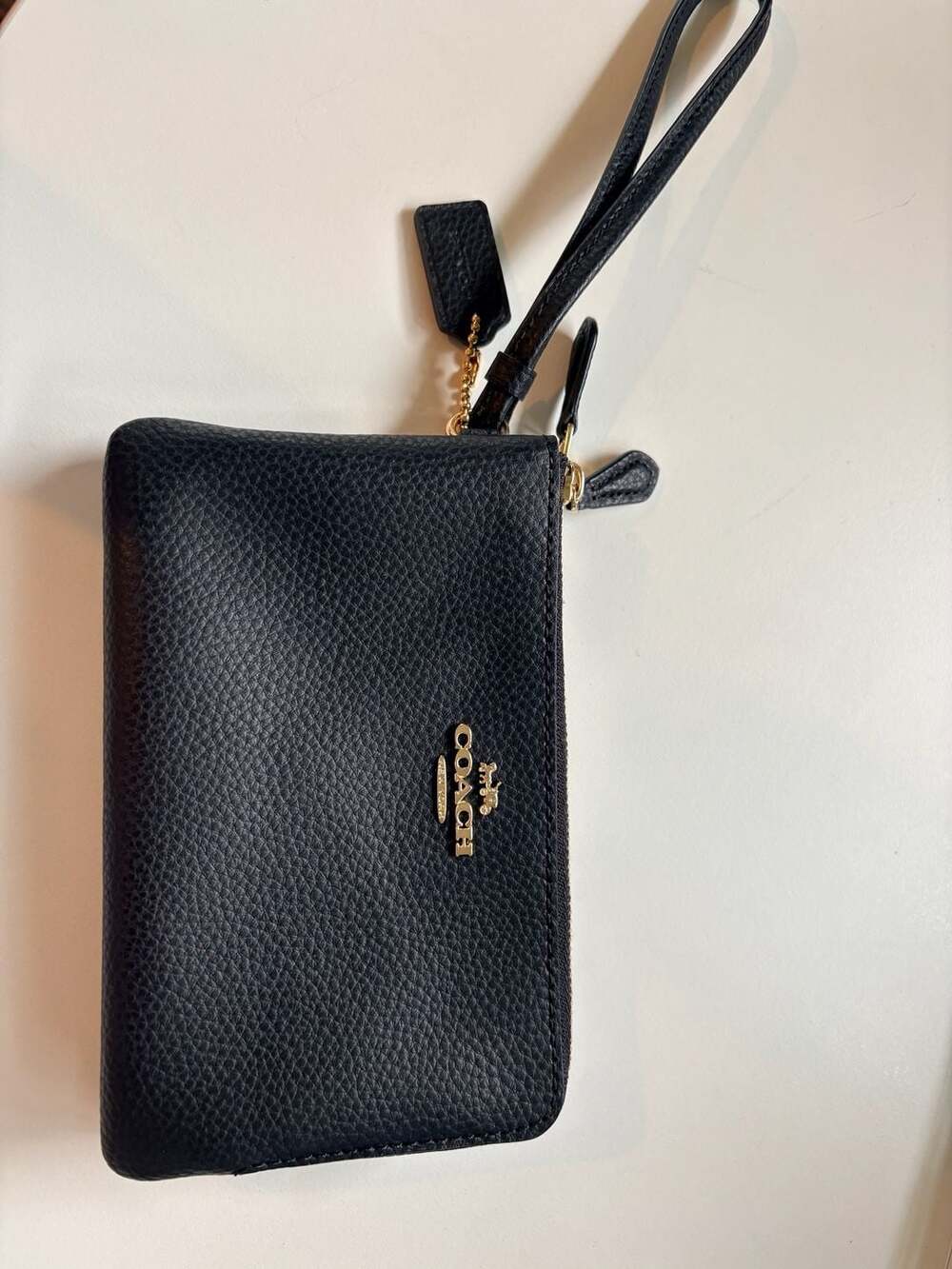 Coach Black Pebble Leather Double Zip Wristlet NWOT